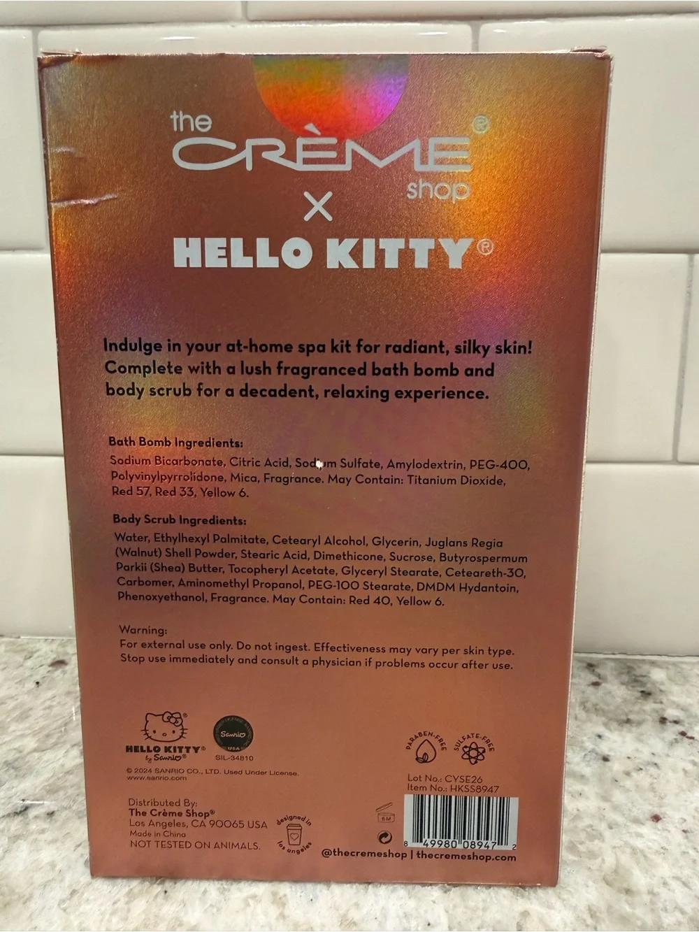 Hello Kitty Peach Bath Scrub & Cute Kitty Bath Bomb - Gift Set Peach - New!